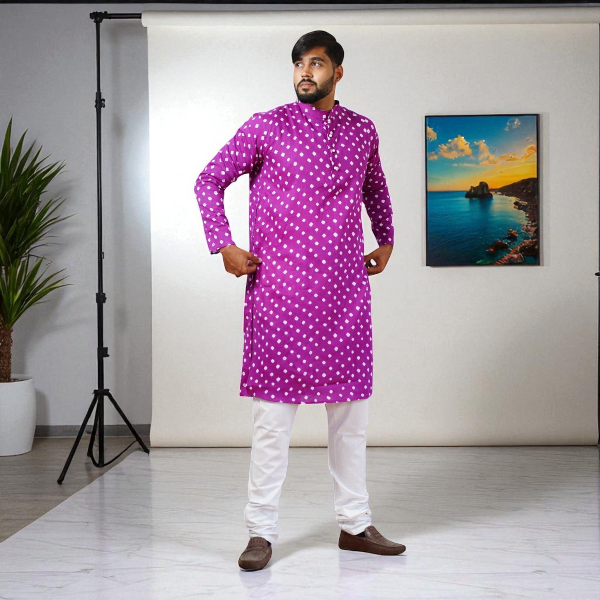 Plum Purple Bandhani Cotton Kurta