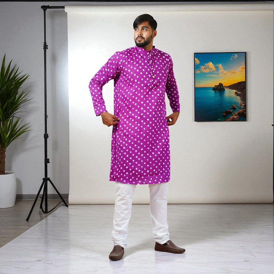 Plum Purple Bandhani Cotton Kurta
