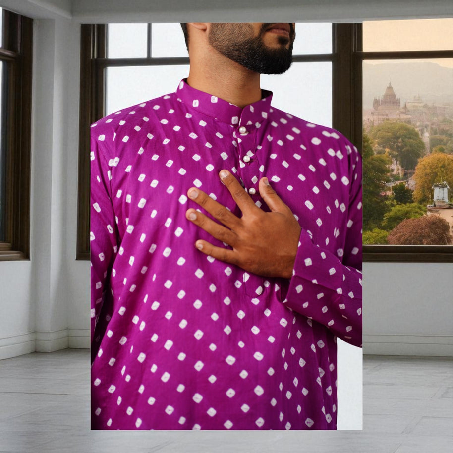Plum Purple Bandhani Cotton Kurta