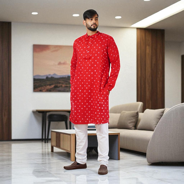 Dark Red Bandhani Cotton Kurta