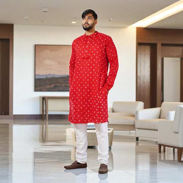 Dark Red Bandhani Cotton Kurta