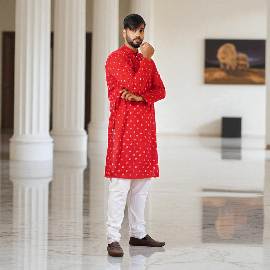 Dark Red Bandhani Cotton Kurta