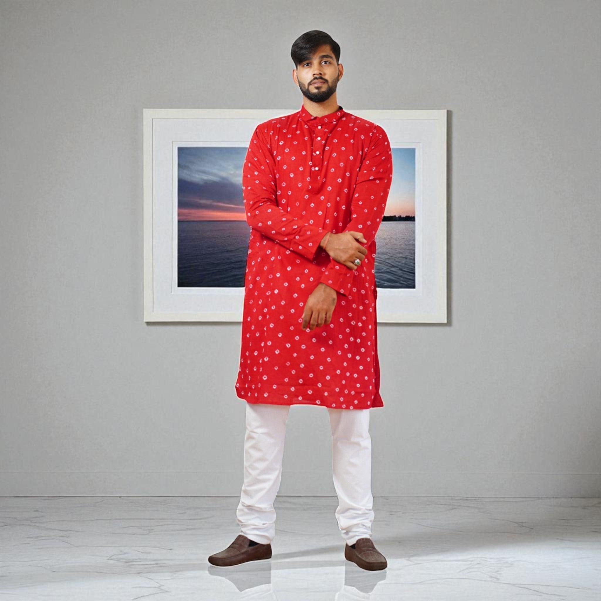Dark Red Bandhani Cotton Kurta