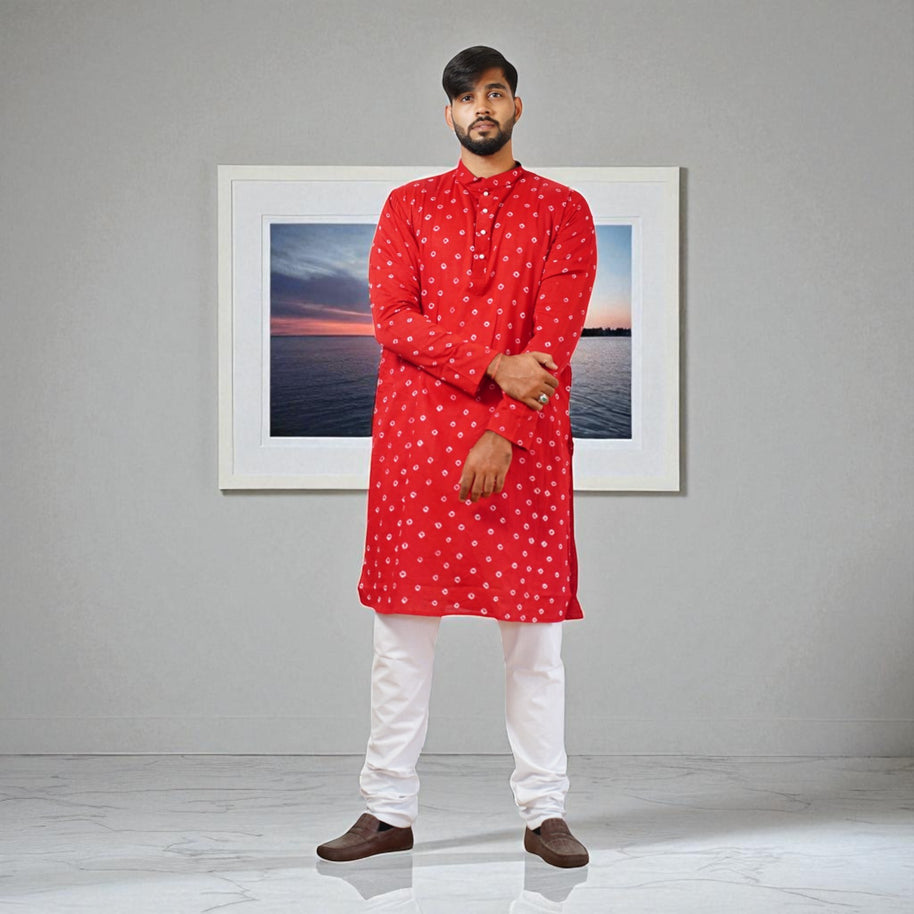 Dark Red Bandhani Cotton Kurta