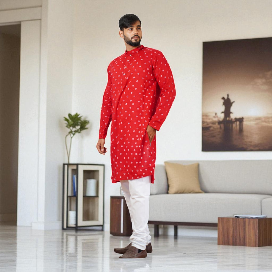 Dark Red Bandhani Cotton Kurta