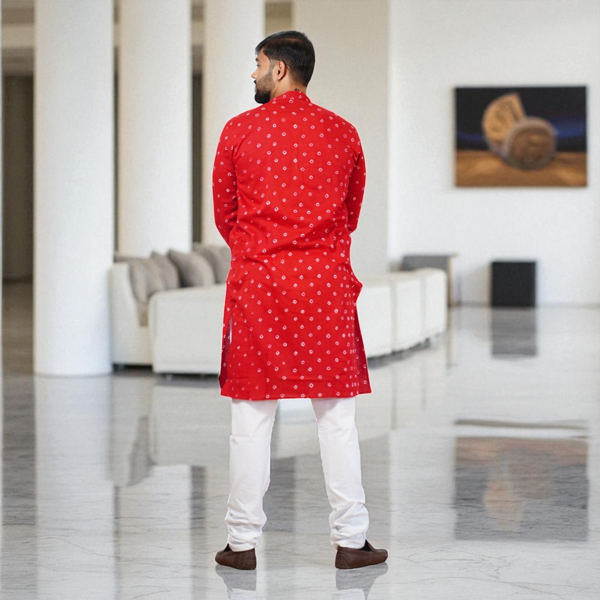 Dark Red Bandhani Cotton Kurta
