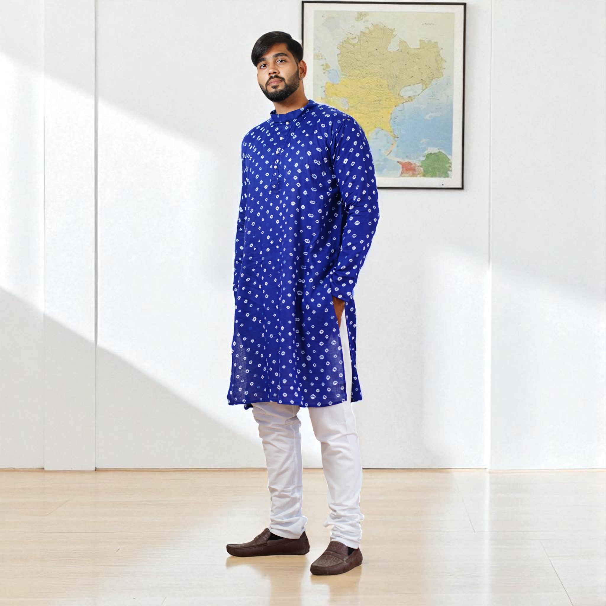 Blue Bandhani Cotton Kurta