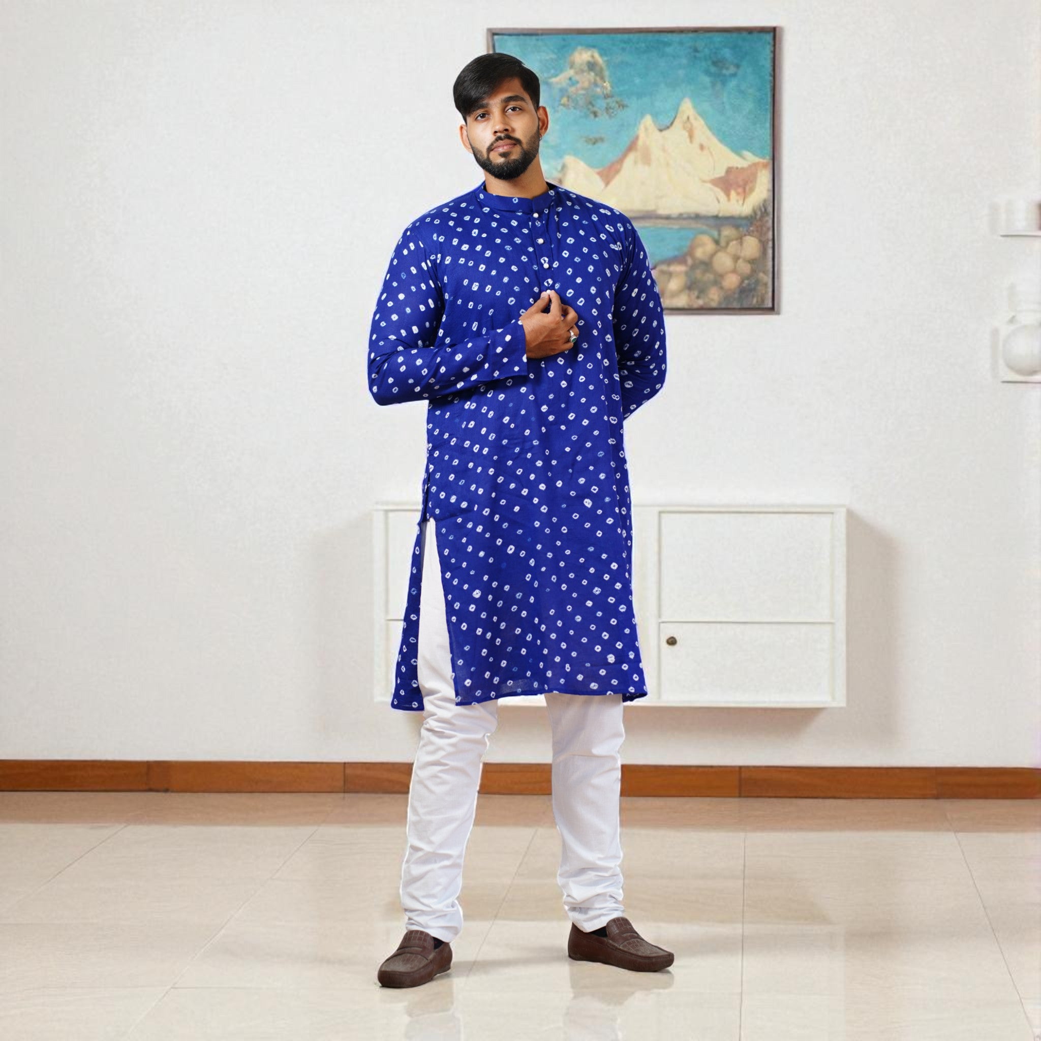 Blue Bandhani Cotton Kurta