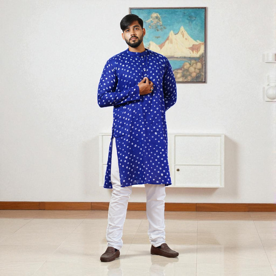 Blue Bandhani Cotton Kurta