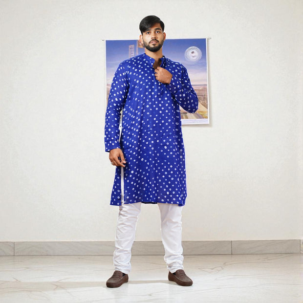 Blue Bandhani Cotton Kurta