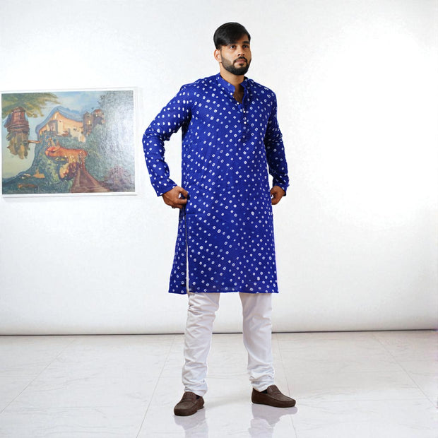 Blue Bandhani Cotton Kurta