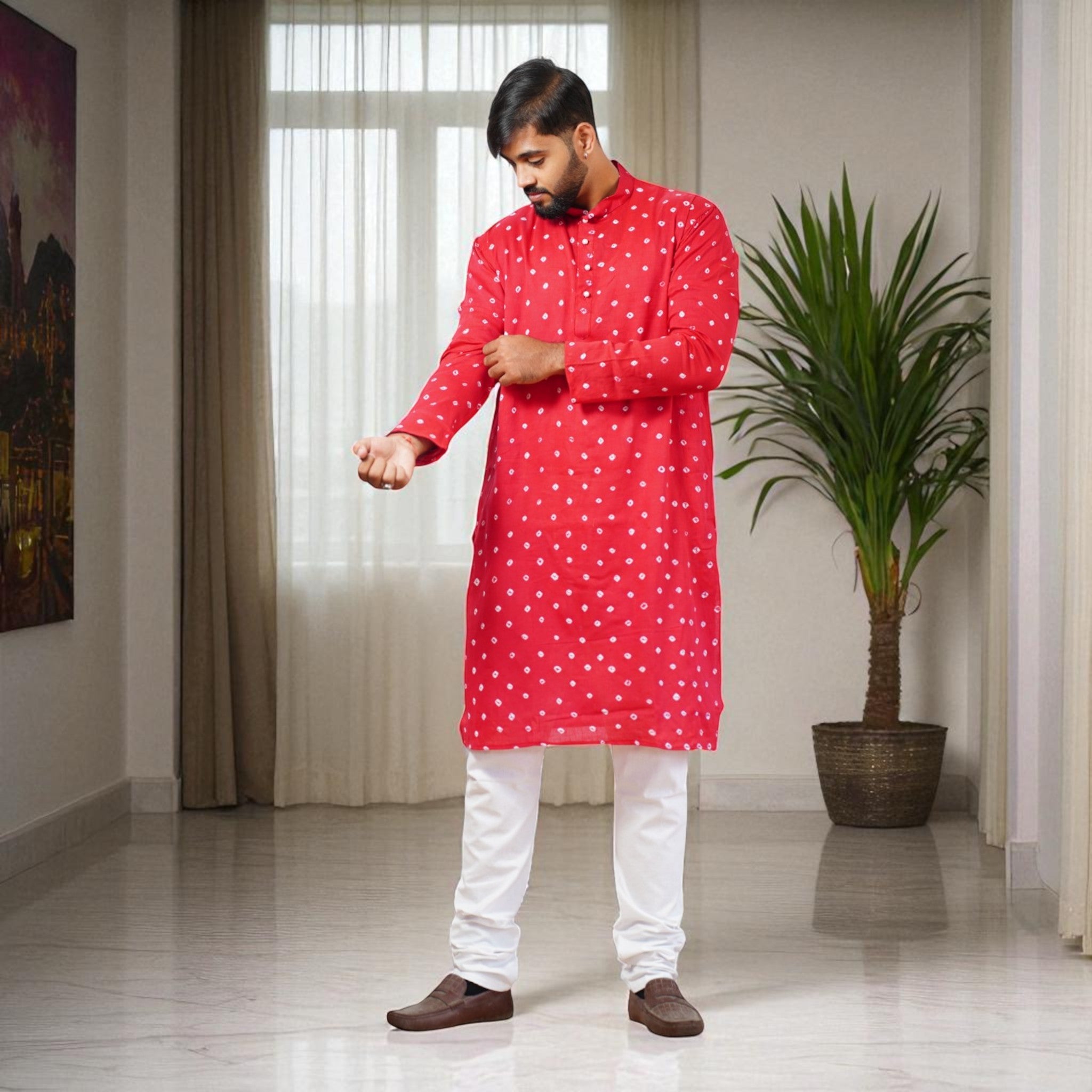 Rani Pink Bandhani Cotton Kurta