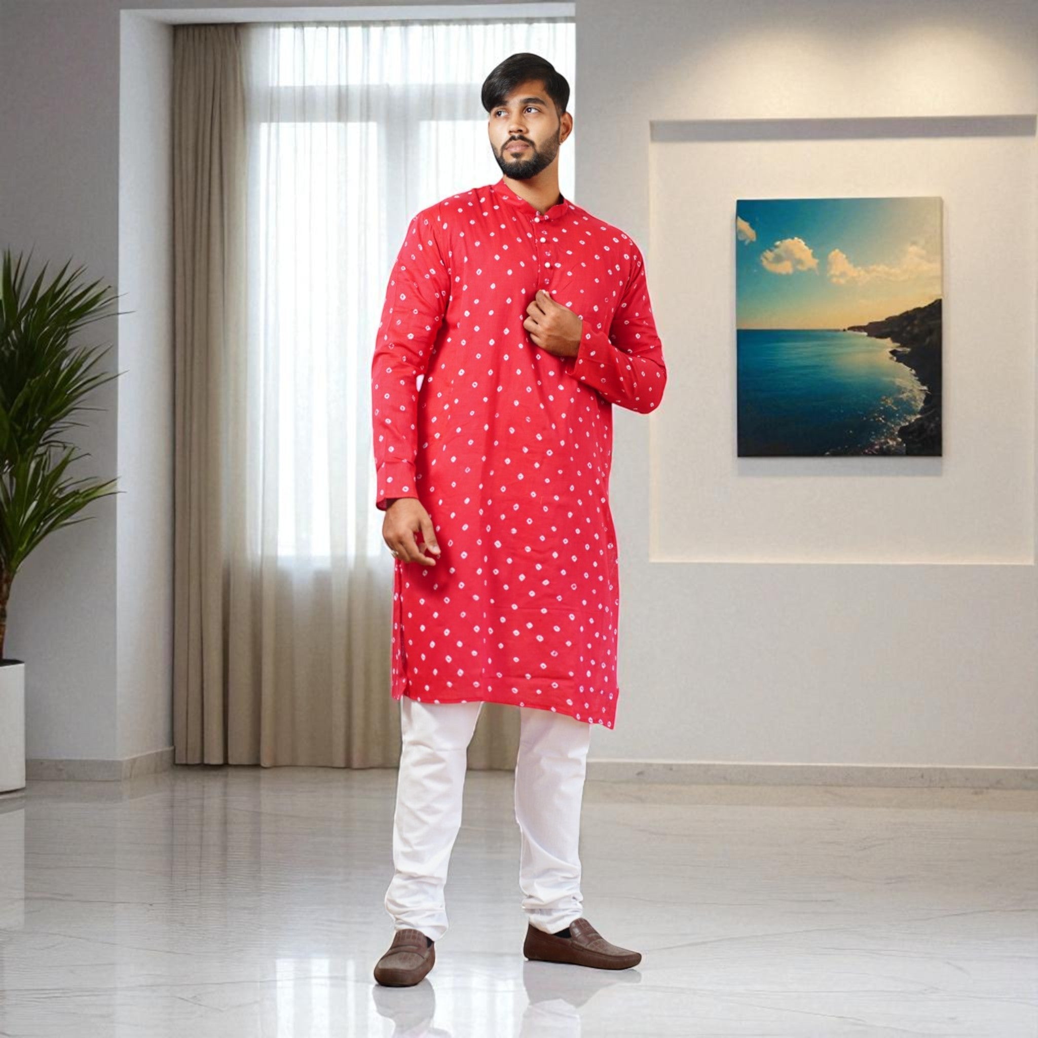 Rani Pink Bandhani Cotton Kurta
