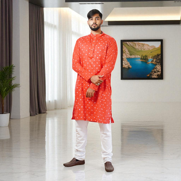 Red Bandhani Cotton Kurta