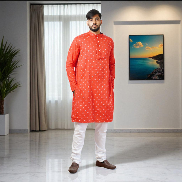 Red Bandhani Cotton Kurta