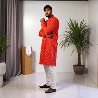 Red Bandhani Cotton Kurta