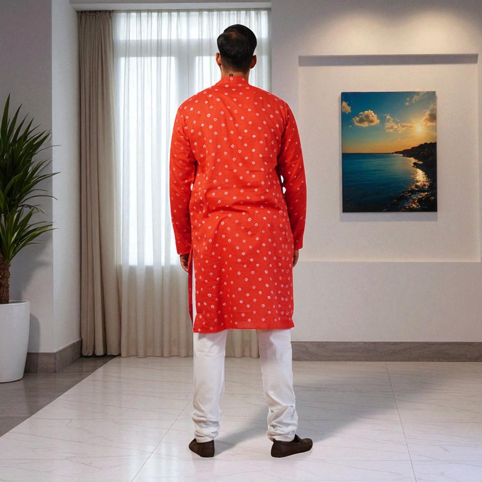Red Bandhani Cotton Kurta