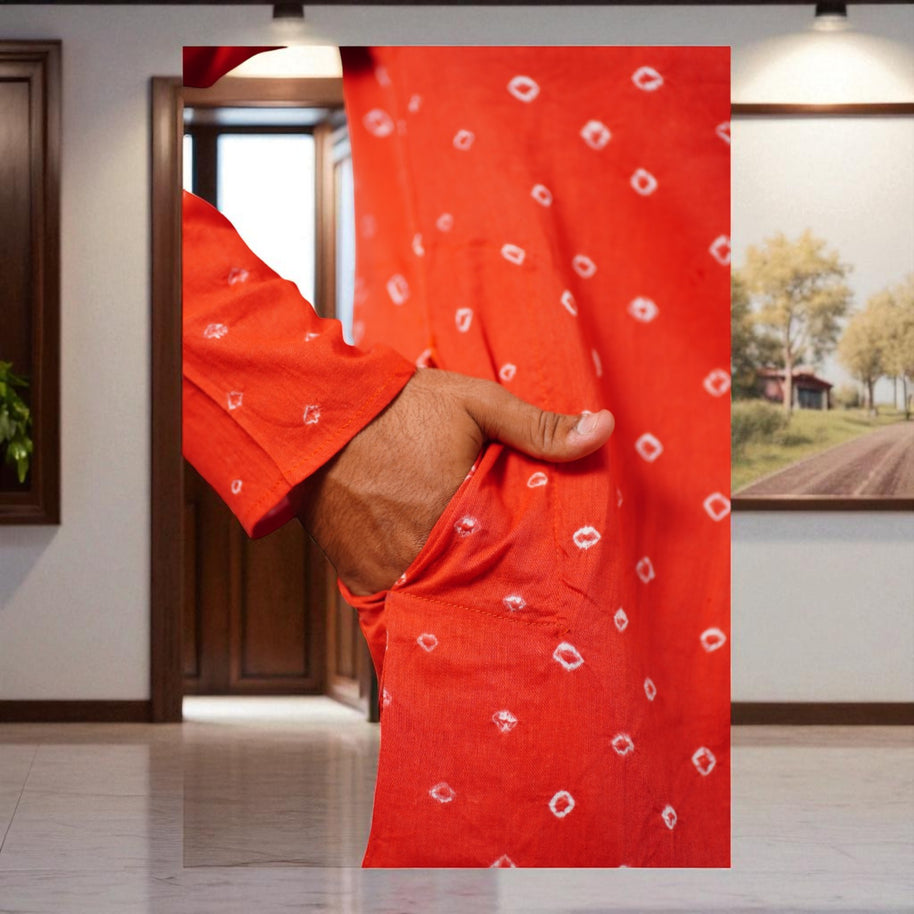 Red Bandhani Cotton Kurta