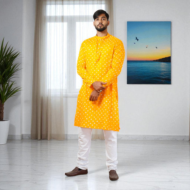Yellow Bandhani Cotton Kurta