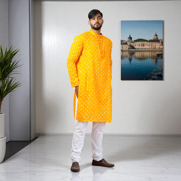 Yellow Bandhani Cotton Kurta