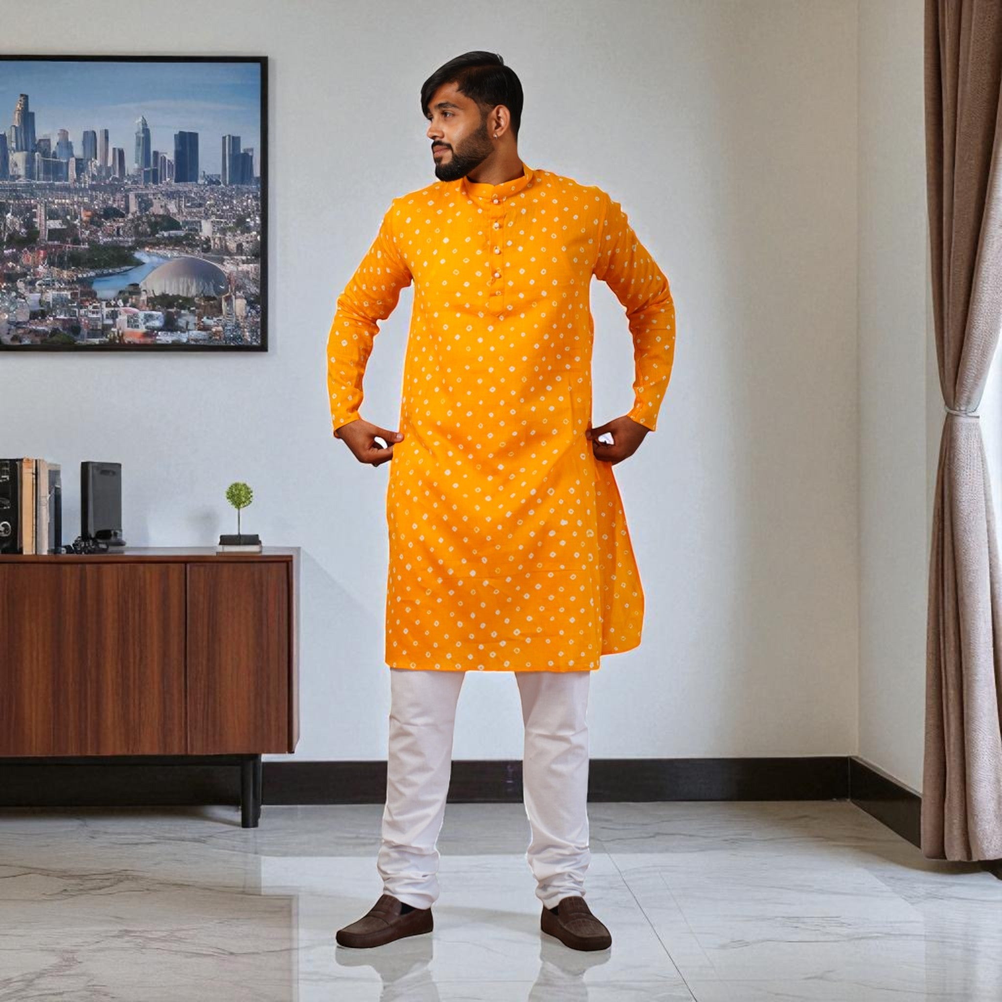 Yellow Bandhani Cotton Kurta