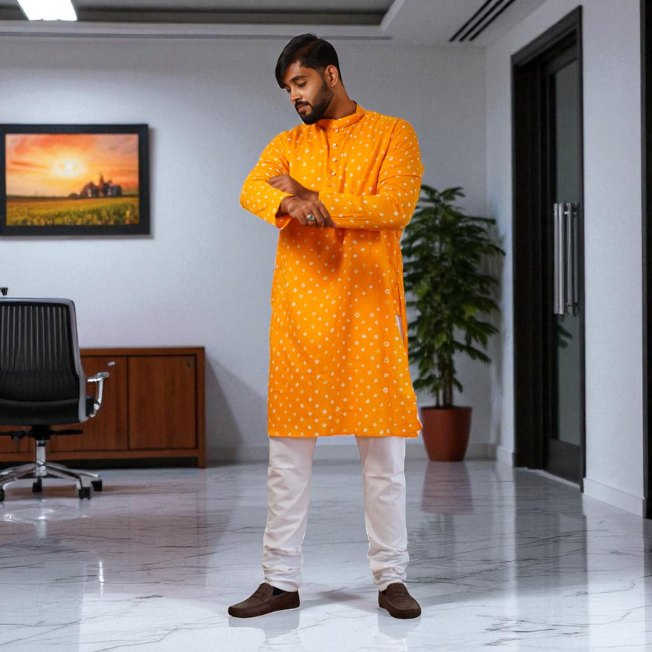 Yellow Bandhani Cotton Kurta