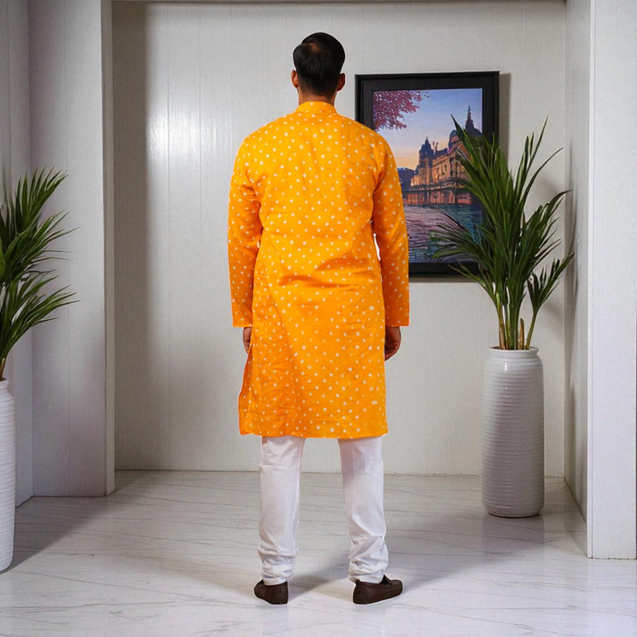 Yellow Bandhani Cotton Kurta