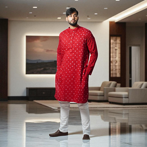 Maroon Bandhani Cotton Kurta