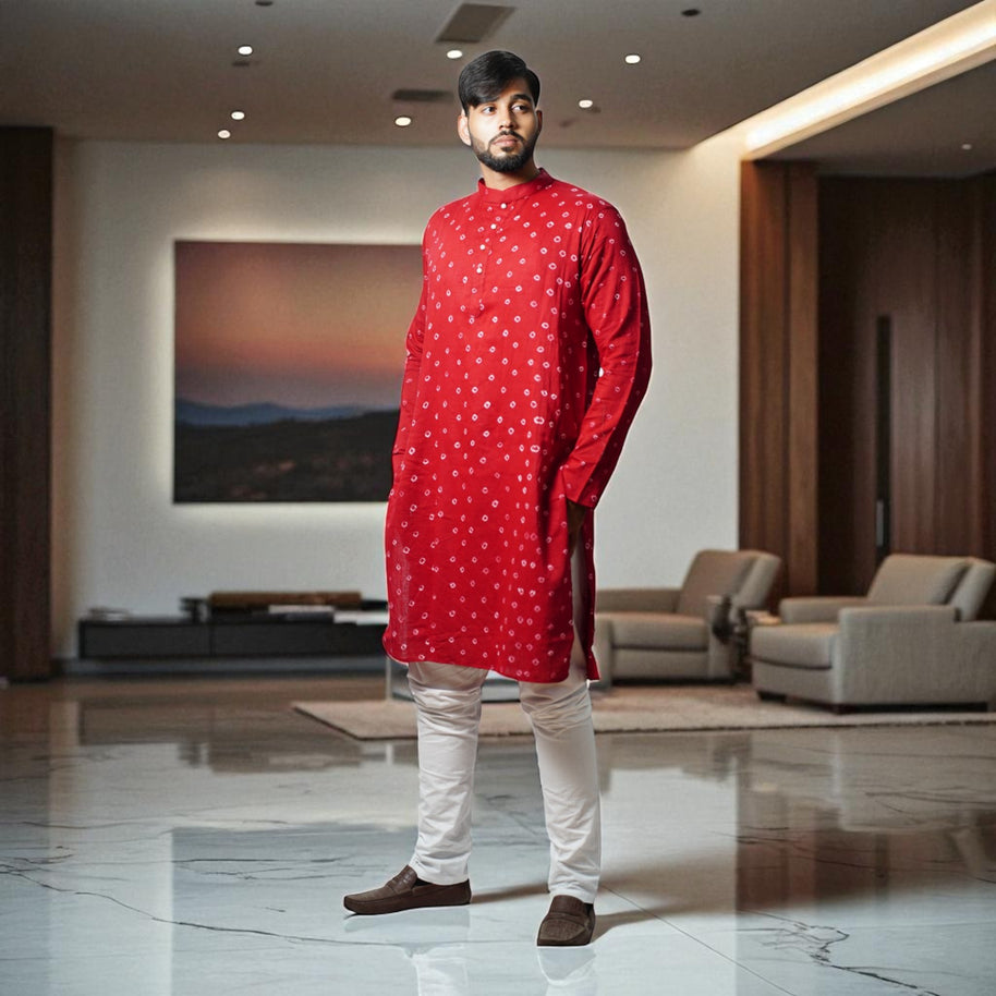 Maroon Bandhani Cotton Kurta