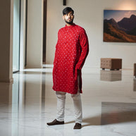 Maroon Bandhani Cotton Kurta