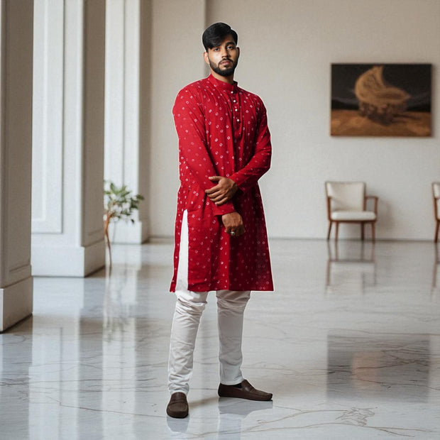 Maroon Bandhani Cotton Kurta