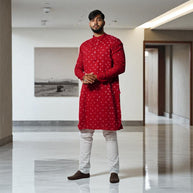 Maroon Bandhani Cotton Kurta