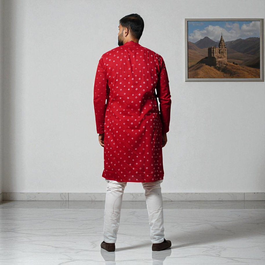 Maroon Bandhani Cotton Kurta