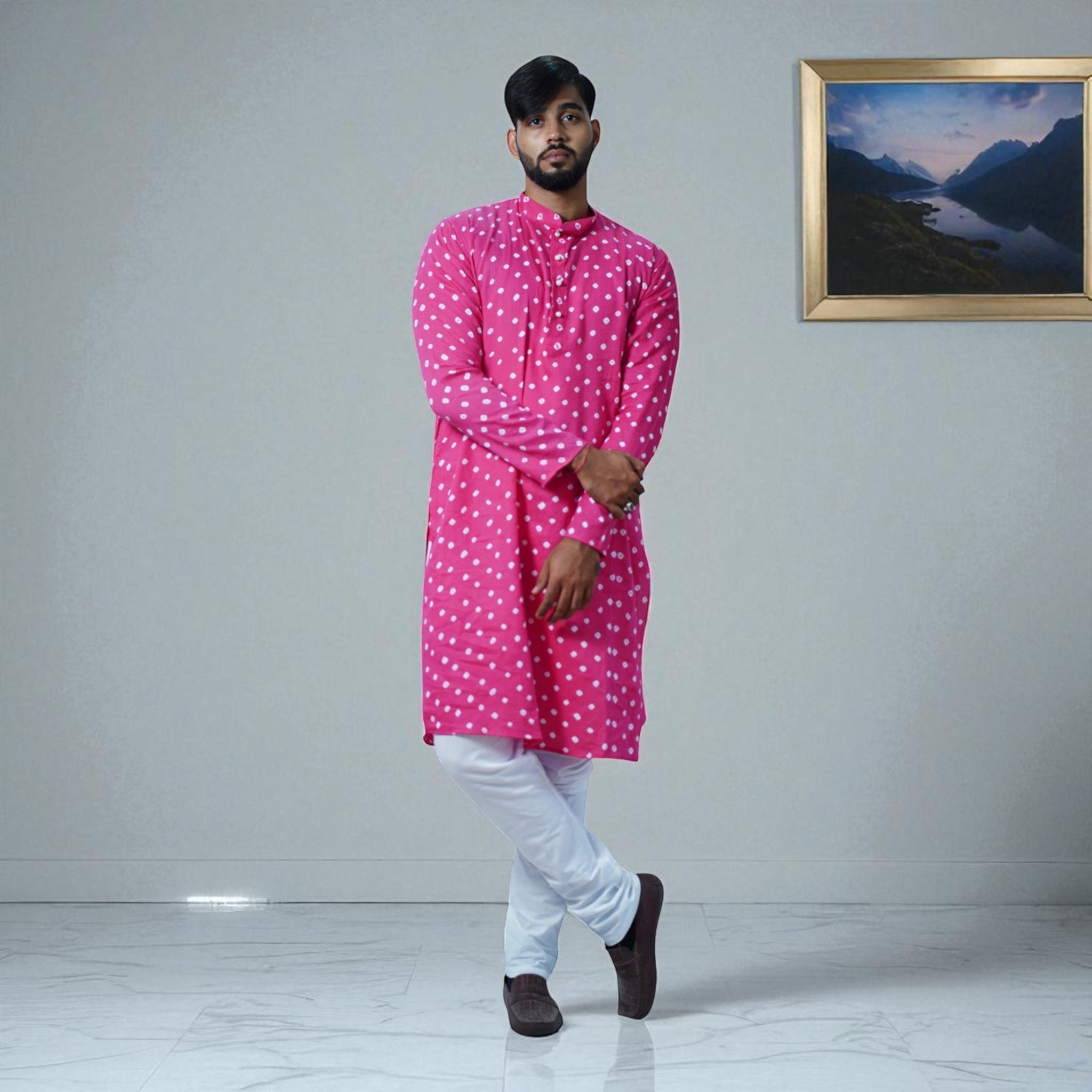 Pink Bandhani Cotton Kurta