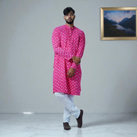 Pink Bandhani Cotton Kurta