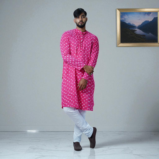 Pink Bandhani Cotton Kurta