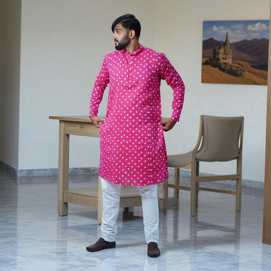 Pink Bandhani Cotton Kurta