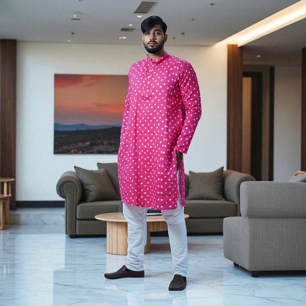 Pink Bandhani Cotton Kurta