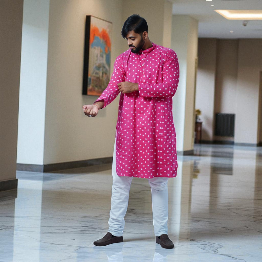 Pink Bandhani Cotton Kurta