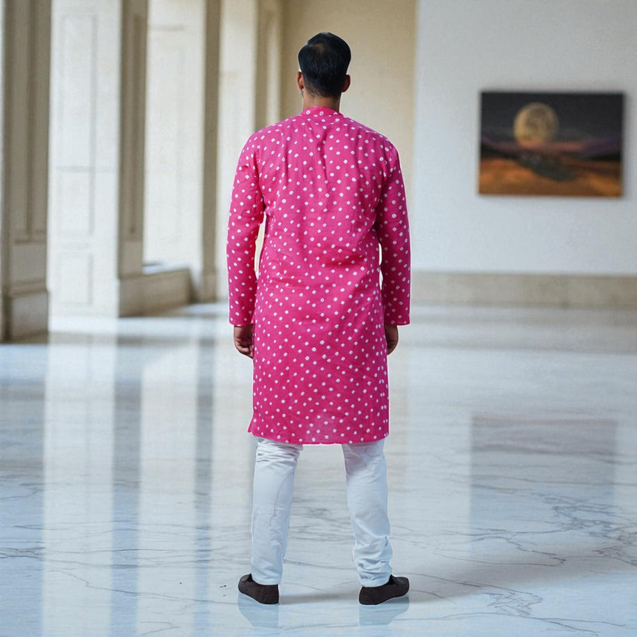 Pink Bandhani Cotton Kurta