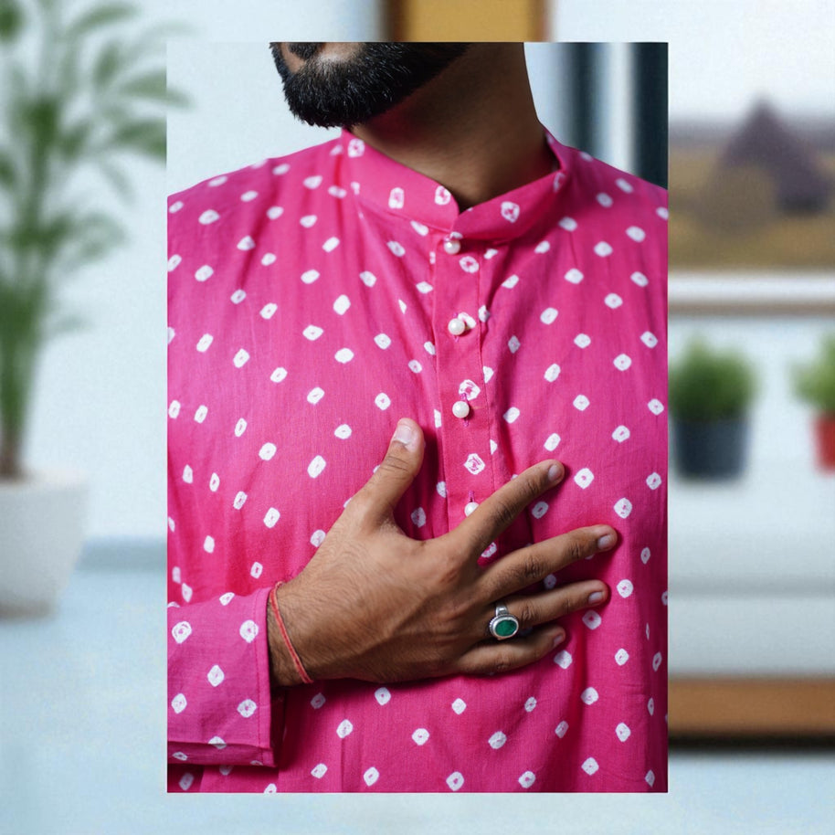 Pink Bandhani Cotton Kurta