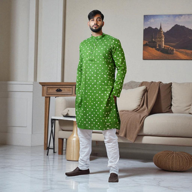 Dark Green Bandhani Cotton Kurta