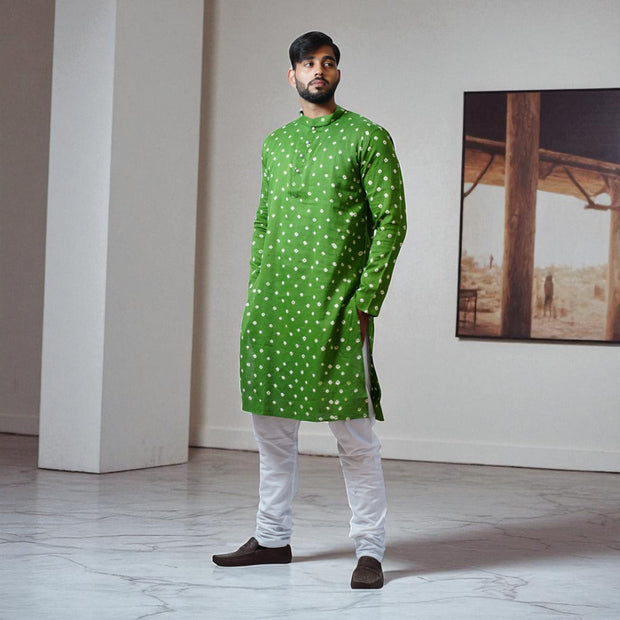 Dark Green Bandhani Cotton Kurta