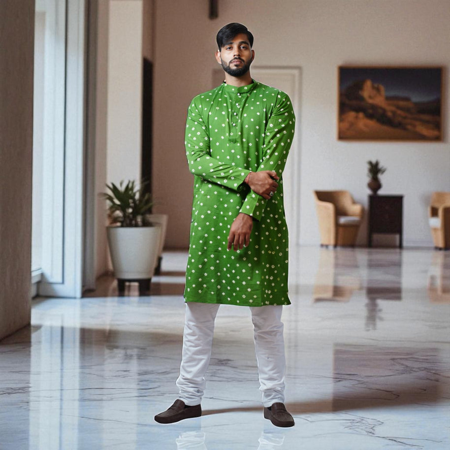 Dark Green Bandhani Cotton Kurta