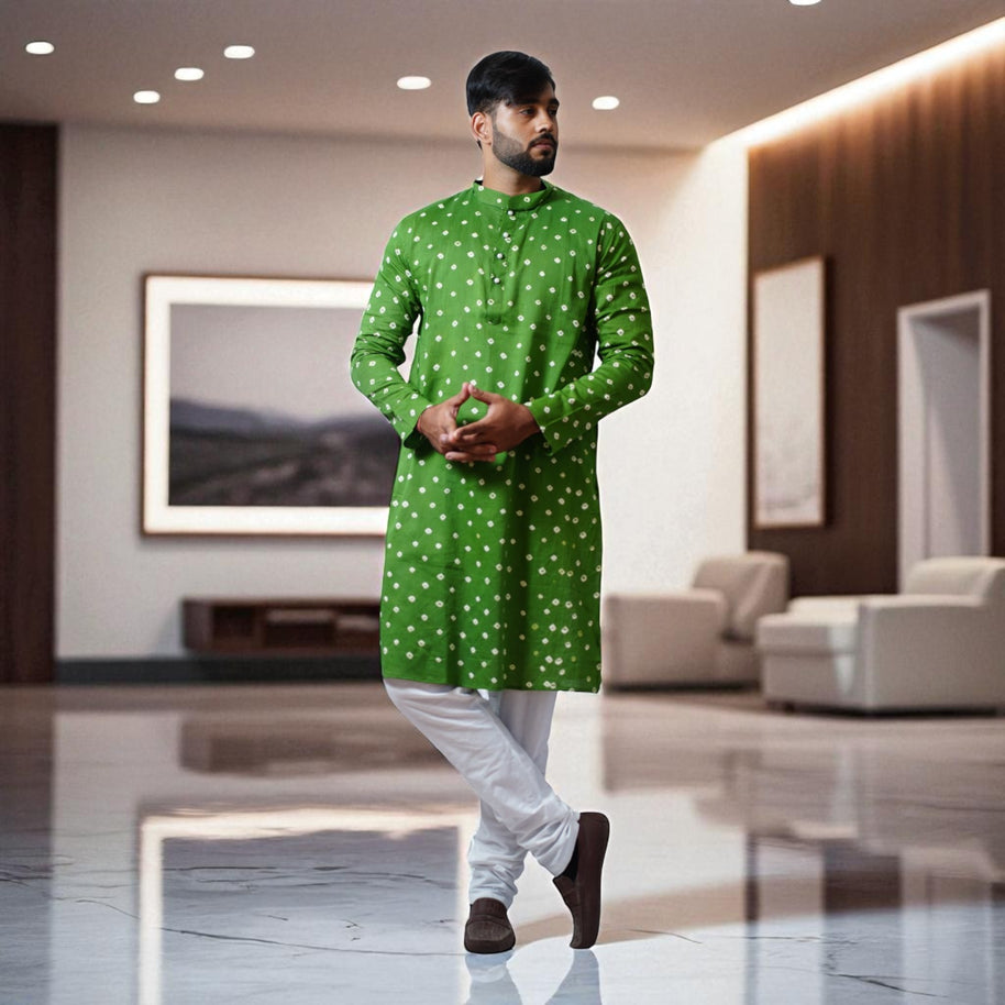 Dark Green Bandhani Cotton Kurta