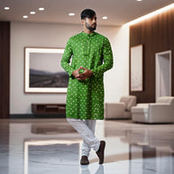 Dark Green Bandhani Cotton Kurta