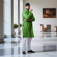 Dark Green Bandhani Cotton Kurta