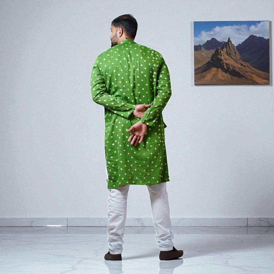 Dark Green Bandhani Cotton Kurta