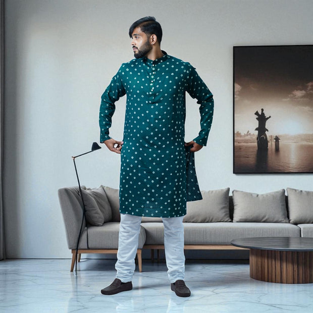Bottle Green Bandhani Cotton Kurta