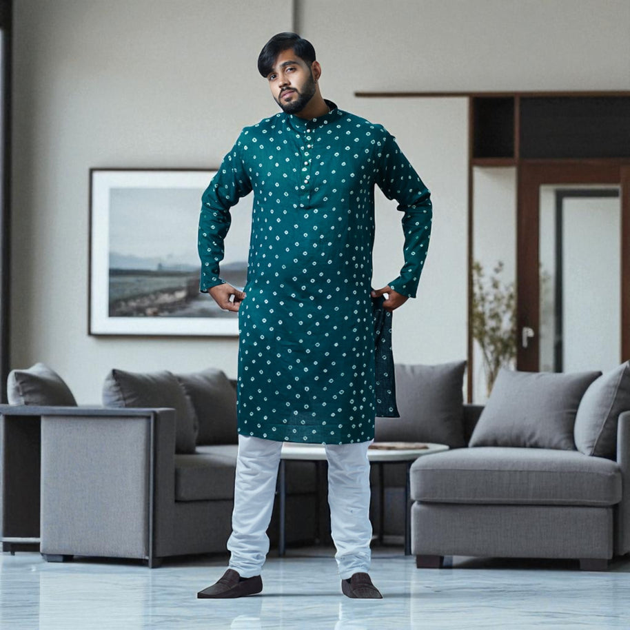 Bottle Green Bandhani Cotton Kurta